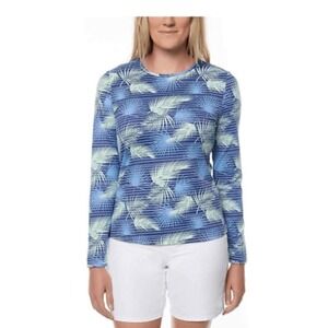 Hang Ten Women's Palm Stripe Sun Tee, Blue Small